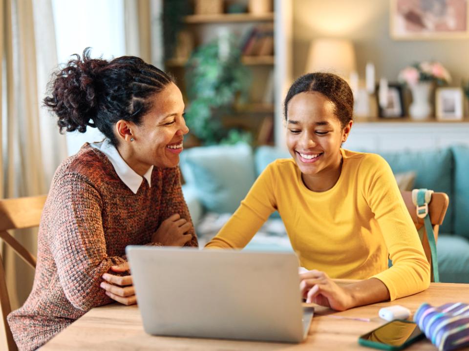 father child home family homework daughter girl cheerful teenage parent education laptop teen teaching childhood man  learning together school computer internet teacher tutor black 