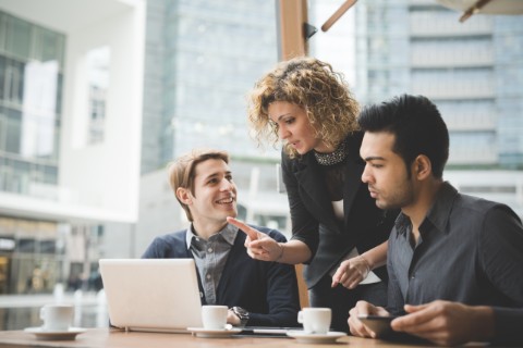 Multiracial business people working outdoor in town