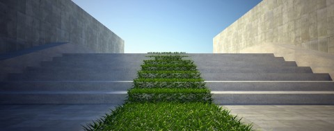3d ecology concept, grass and stairs on street