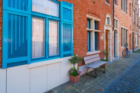 Colorful old buildings in Bruges, Belguim