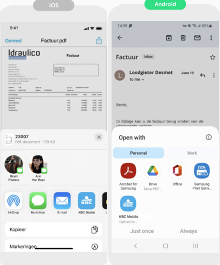 Betaal je facturen rechtstreeks vanuit je mailbox op je telefoon.