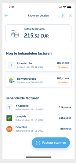 In KBC Mobile krijg je een handig overzicht van al je openstaande en betaalde facturen te zien