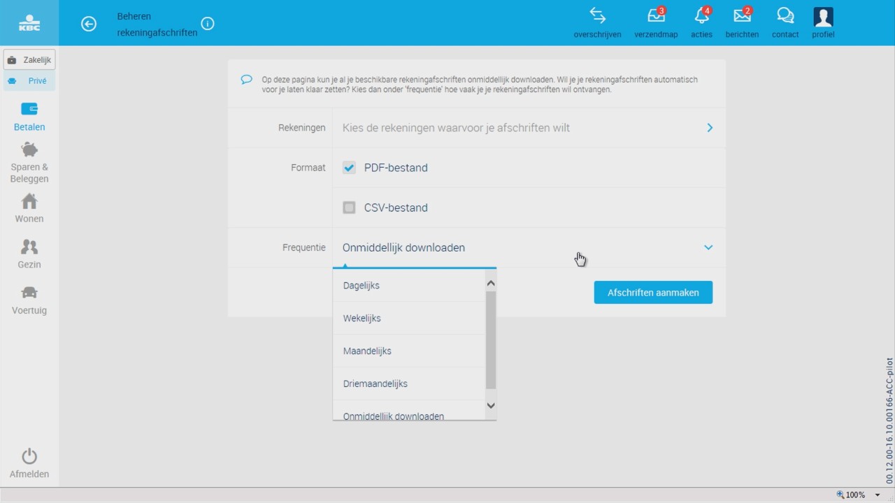 Rekeningafschriften in KBC Touch