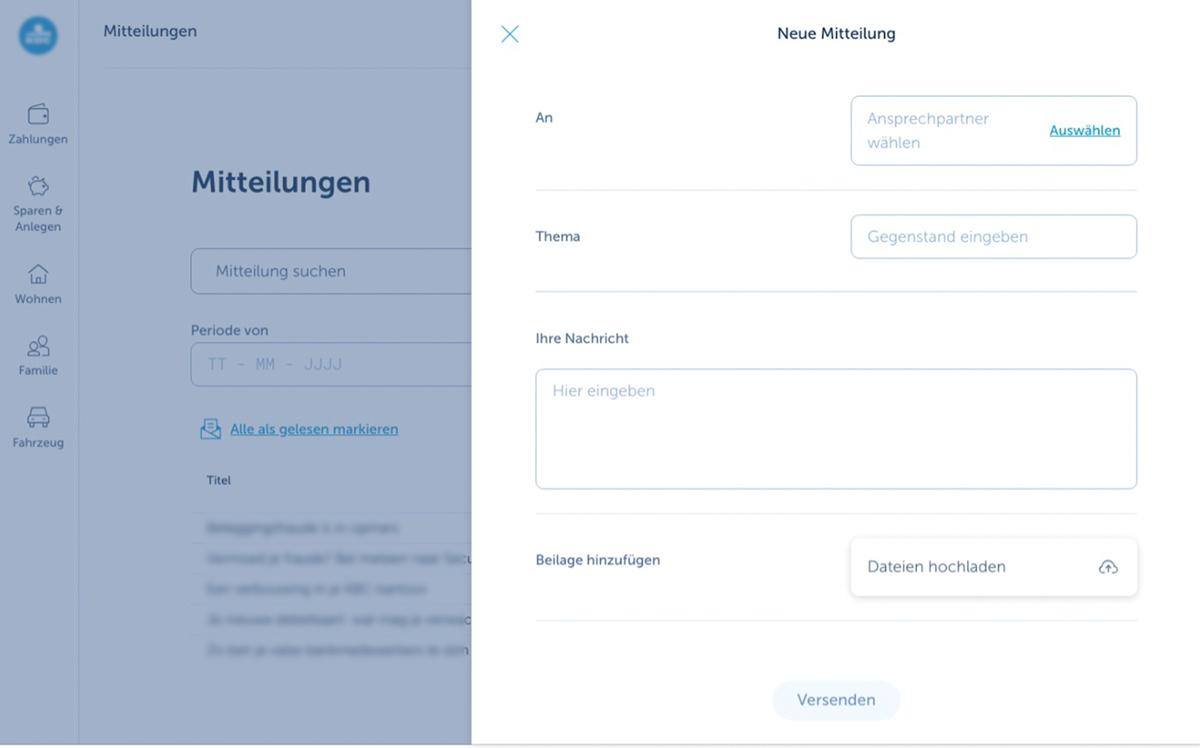Wie sende ich eine neue Mitteilung an KBC?