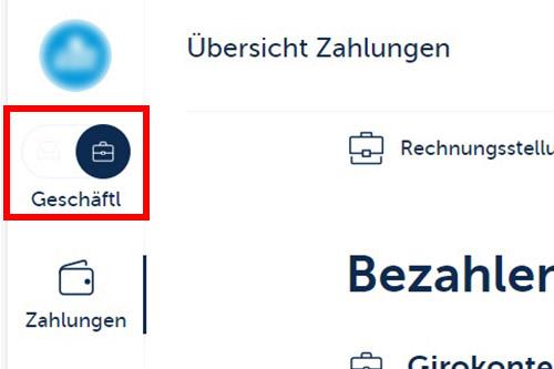Tippen Sie links im Menü auf „Geschäftlich“, um die Mitteilungen und Dokumente Ihres Unternehmens anzuzeigen.