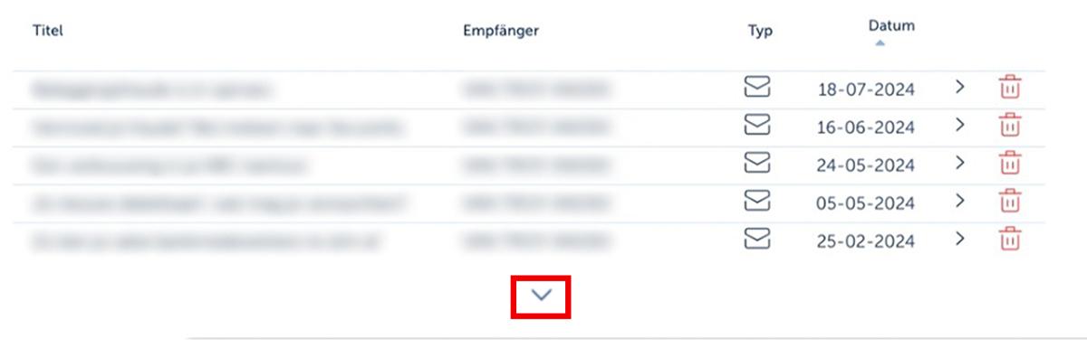 Klicken Sie auf den Pfeil unter der Liste, um ältere Mitteilungen zu sehen.