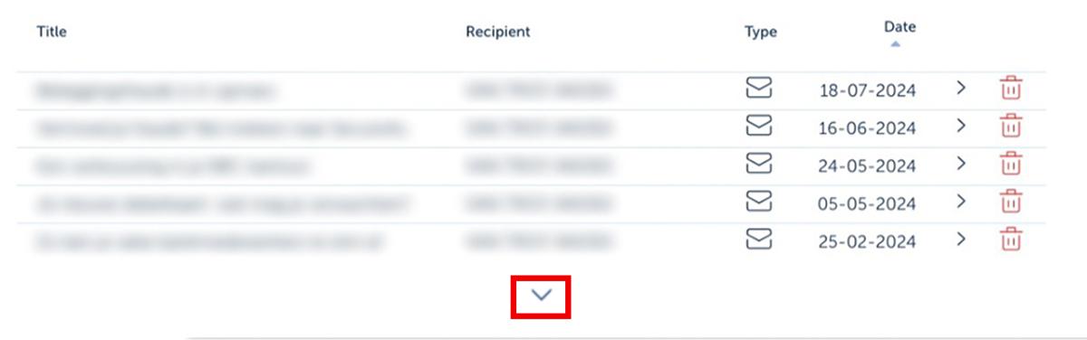 Click the arrow below the list to see older messages.