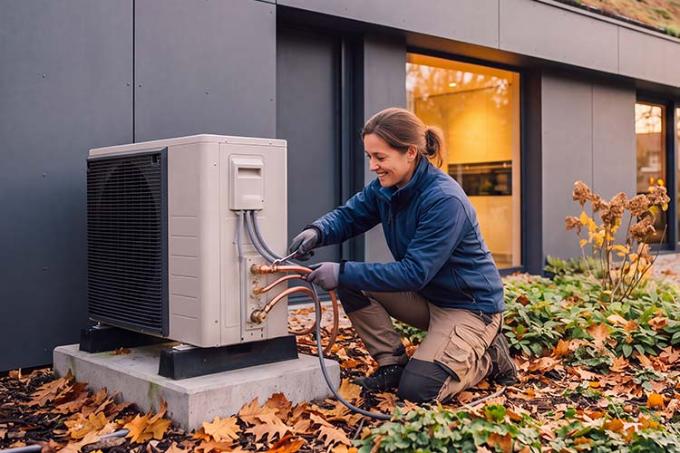 Technieker installeert een warmtepomp