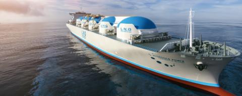LNG - Liquified natural gas tanker with gas tanks powered with h2 hydrogen engines on the ocean, deliver LNG