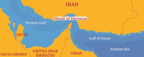 Strait of Hormuz background. Topographic map of the Strait of Hormuz. Middle East banner. World oil supply routes. 2
