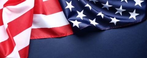 American flag on blue background