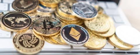 Bangkok, Thailand - 1 July 2021: Crypto currency Bitcoin BTC cryptocurrency blockchain token with altcoin digital asset coin, ETH Ethereumdefi p2p decentralized fintech trading cryptography market